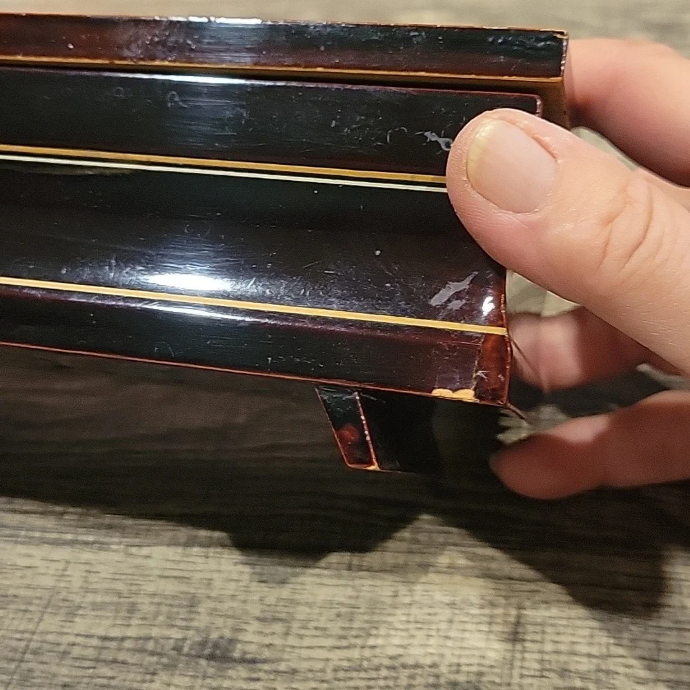 Elegant Antique Plum Laquer and Wooden Jewel Music Box